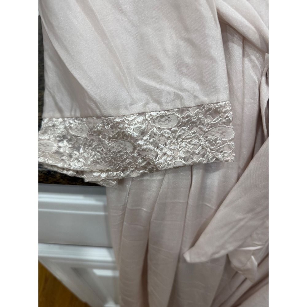 Vintage Style Champagne Pink Satin  Lace Long Robe Wrap Belted Lingerie unsized - Picture 2 of 6